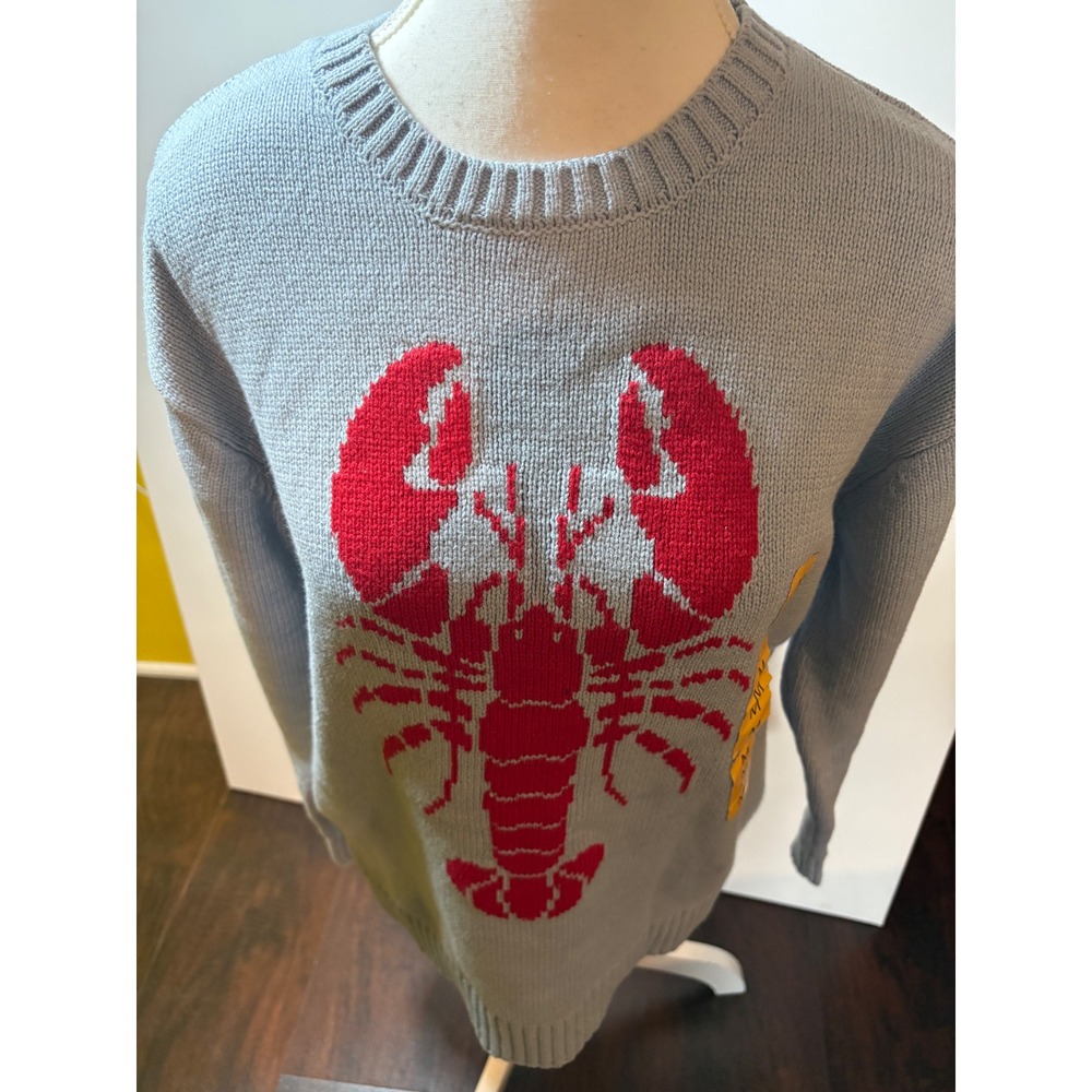 Mighty Fine Lobster Sweater Womens Medium M Light Blue Knit Crewneck Pullover